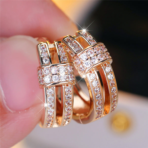 Champagne Gold-Tone White Round Crystal Circle Drop Earrings