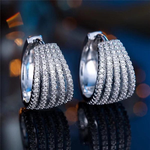 Silver-Tone White Round Crystal Huggie Earrings