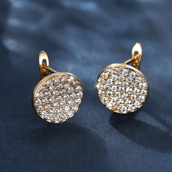 Champagne Gold-Tone Pave White Crystal Round Huggie Earrings