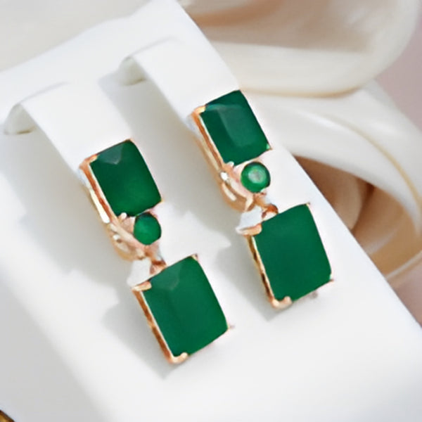 Champagne Gold-Tone Frosted Jade-Green Rectangle Drop Earrings