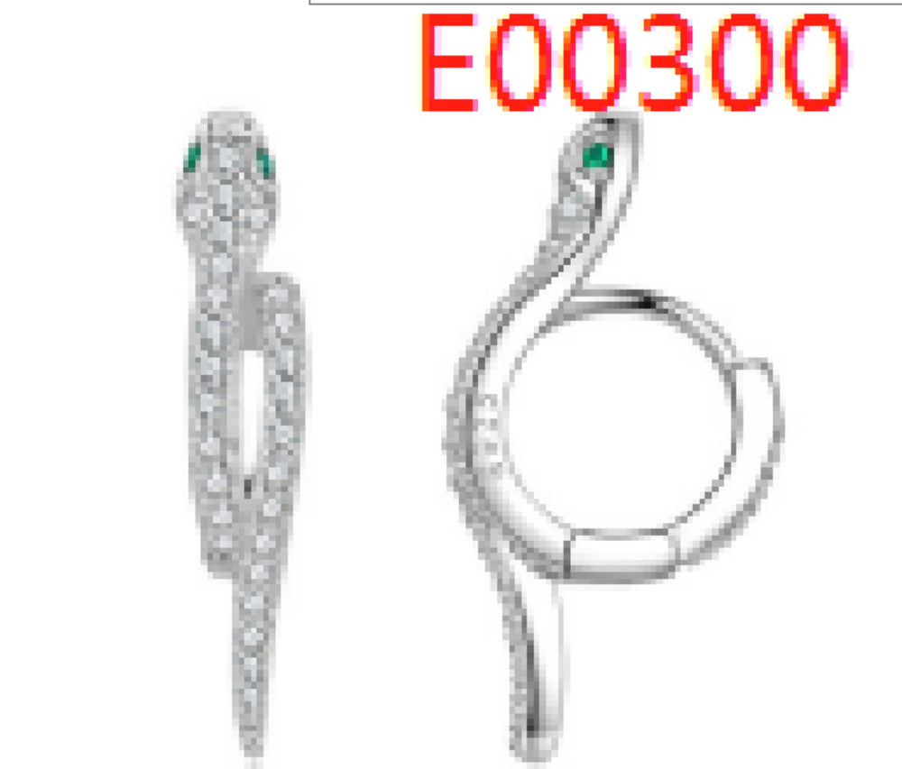 Silver-Tone White Crystal Pave Snake Hoop Earrings