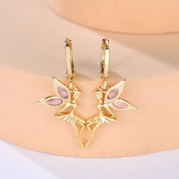 Gold-Tone Pink Marquise Crystal Fairy Drop Earrings
