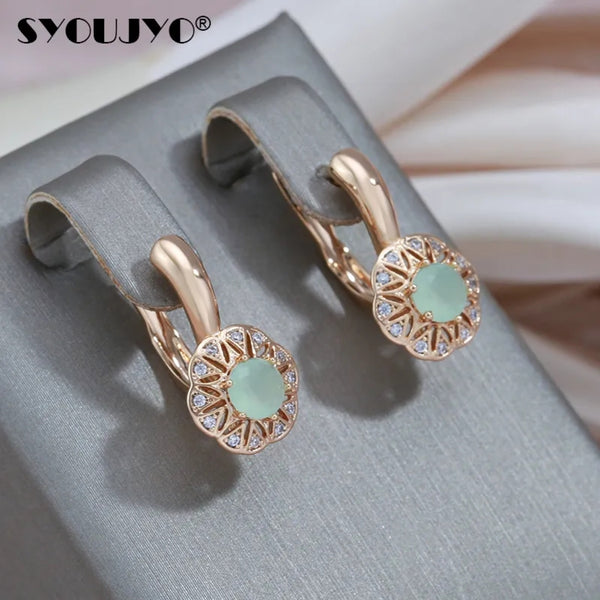 Champagne Gold-Tone Mint Green Crystal Openwork Flower Earrings