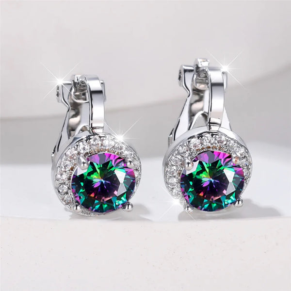 Silver-Tone Iridescent Multicolor Crystal Halo Clip-On Earrings