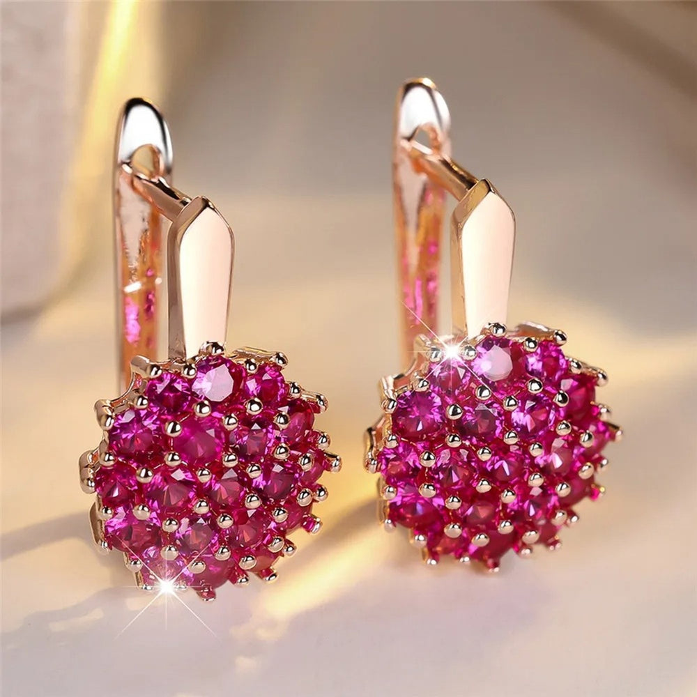 Rose Gold-Tone White Crystal Sunflower Drop Earrings