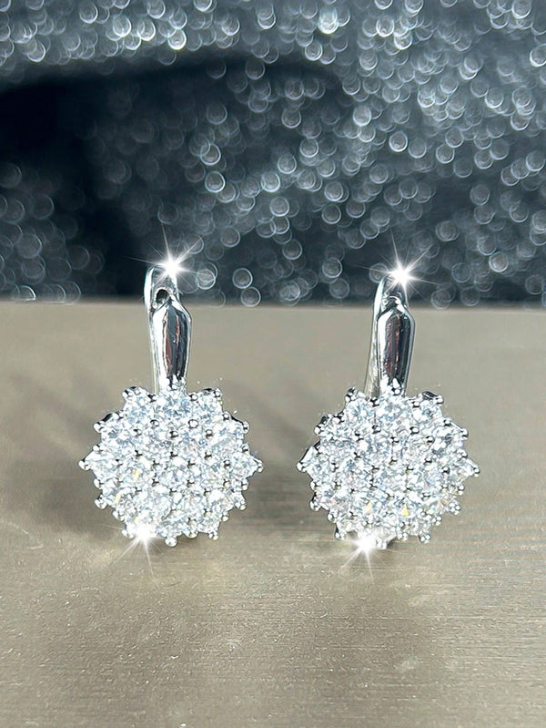 Silver-Tone White Crystal Flower Cluster Huggie Earrings