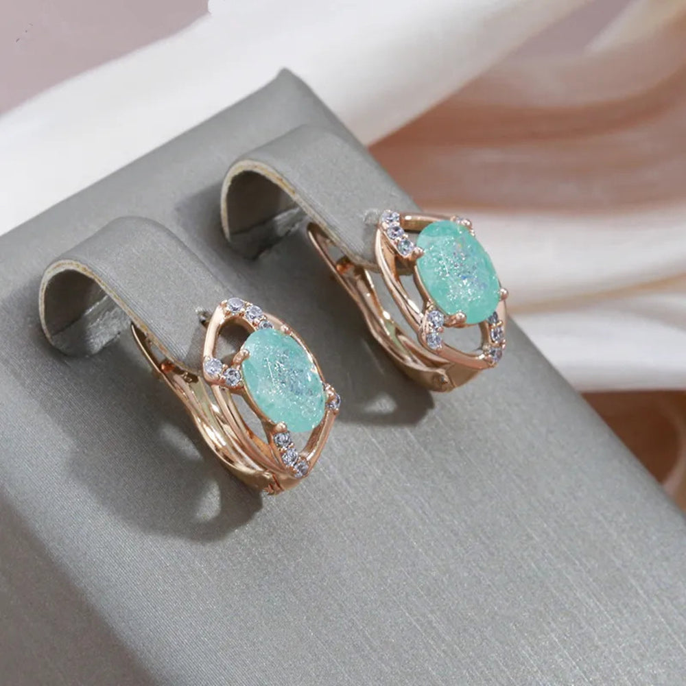 Champagne Gold-Tone Light Green Crackle Crystal Huggie Earrings
