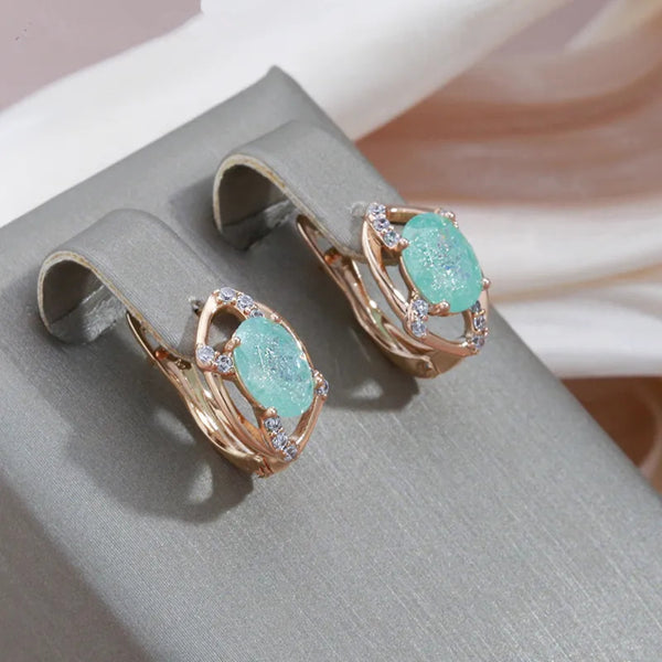 Champagne Gold-Tone Light Green Crackle Crystal Huggie Earrings