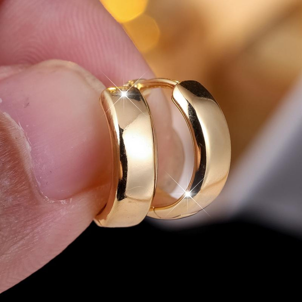 Gold-Tone Polished Wide Minimalist Huggie Hoop Earrings