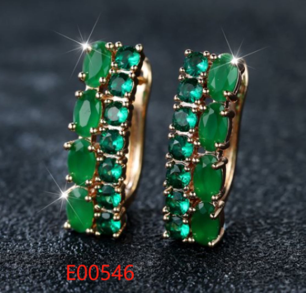 Gold-Tone Jade-Green Oval & Round Crystal Huggie Hoop Earrings