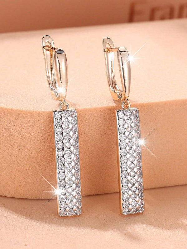 Champagne Gold-Tone White Crystal Pave Vertical Bar Drop Earrings