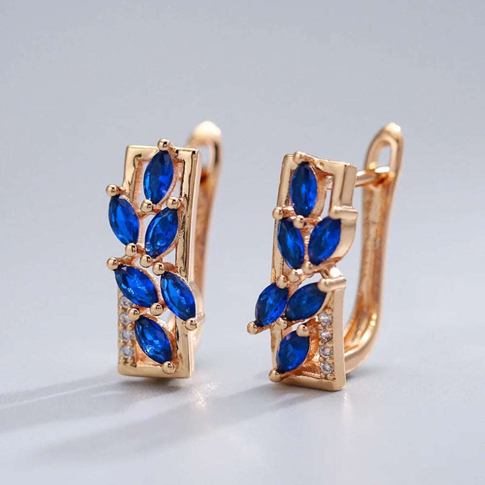 Champagne Gold-Tone Marquise Royal Blue Crystal Huggie Earrings