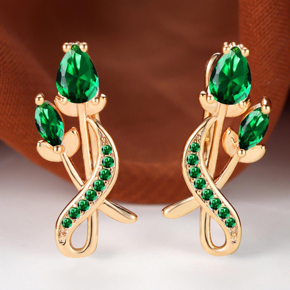 Champagne Gold-Tone Green Crystal Tulip Sprig Drop Earrings