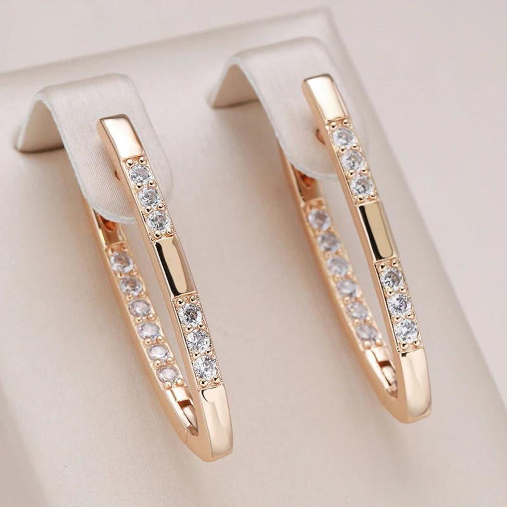 Champagne Gold-Tone White Crystal Elongated U-Hoop Earrings