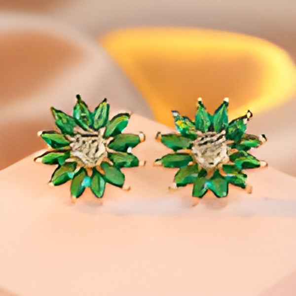 Gold-Tone Emerald Green Marquise Crystal Sunflower Stud Earrings