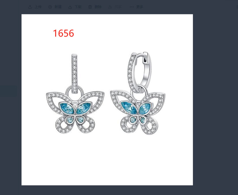 Silver-Tone Haloed Aqua Crystal Butterfly Huggie Earrings
