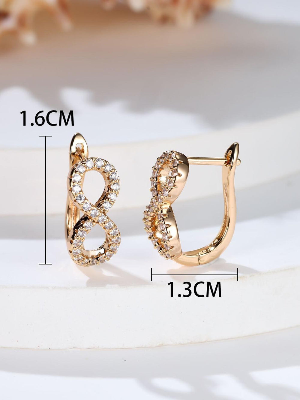 Champagne Gold-Tone White Crystal Figure-Eight Huggie Earrings