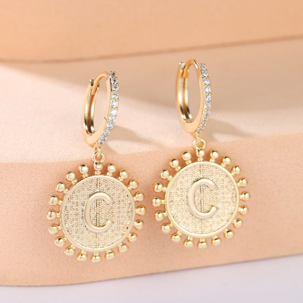 Gold-Tone Crystal Huggie Hoop Earrings With Letter C Medallion Drop