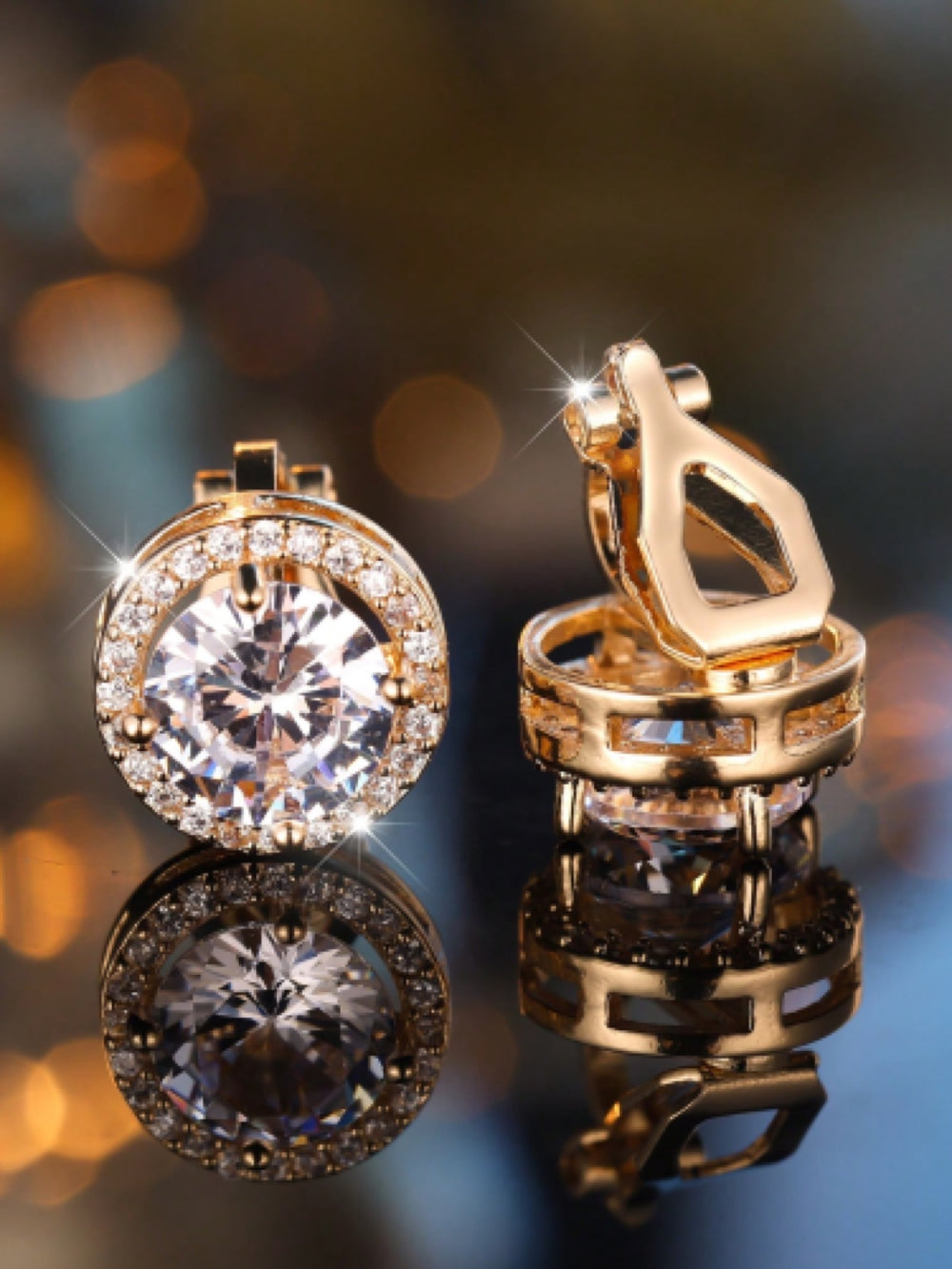 Gold-Tone White Crystal Pave-Edge Round Clip-On Earrings