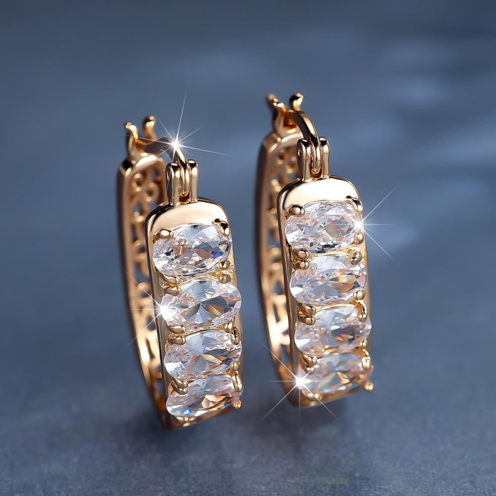 Gold-Tone Oval White Crystal Openwork Hoop Earrings