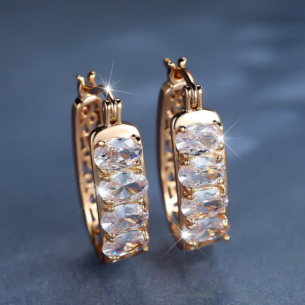 Gold-Tone Oval White Crystal Openwork Hoop Earrings