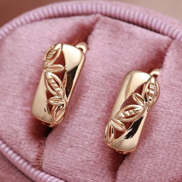 Champagne Gold-Tone Polished Openwork Leaf Huggie Earrings