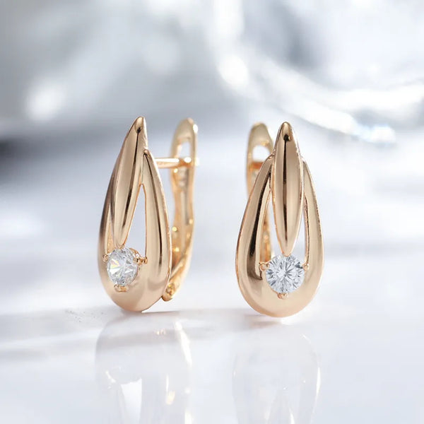 Champagne Gold-Tone Open Teardrop Huggie Earrings With Crystal Accent
