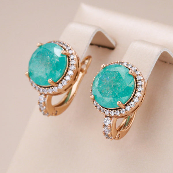 Champagne Gold-Tone Ice Blue Round Crystal Halo Huggie Earrings