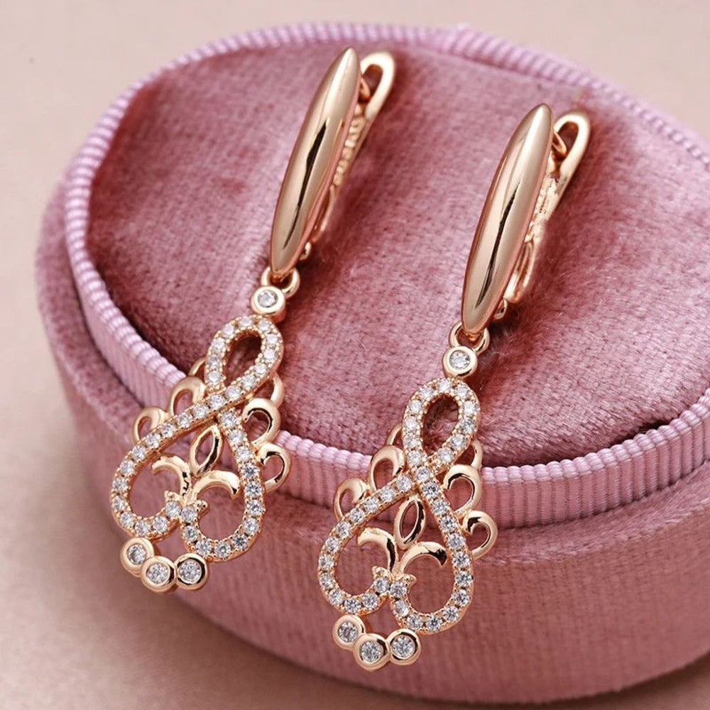 Champagne Gold-Tone White Crystal Figure-Eight Openwork Drop Earrings
