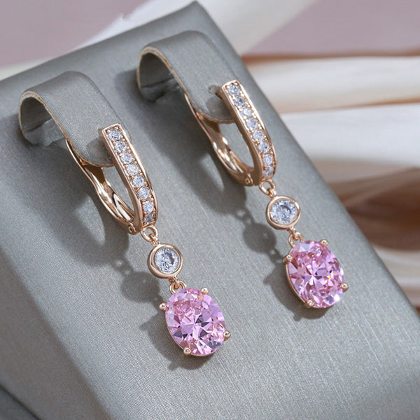Champagne Gold-Tone Pink Oval Crystal Drop Huggie Earrings