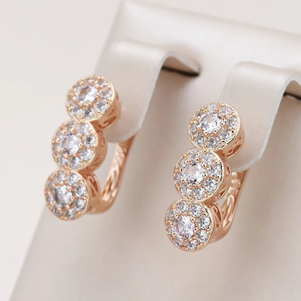 Champagne Gold-Tone Triple Round Crystal Cluster Huggie Earrings