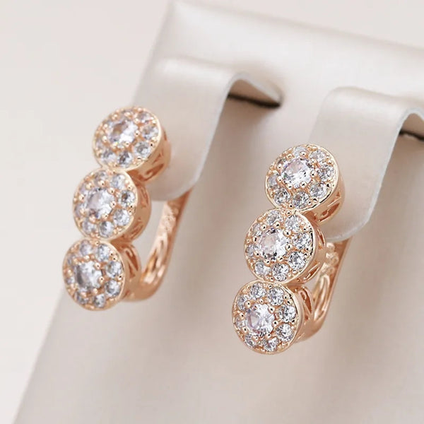 Champagne Gold-Tone Triple Round Crystal Cluster Huggie Earrings