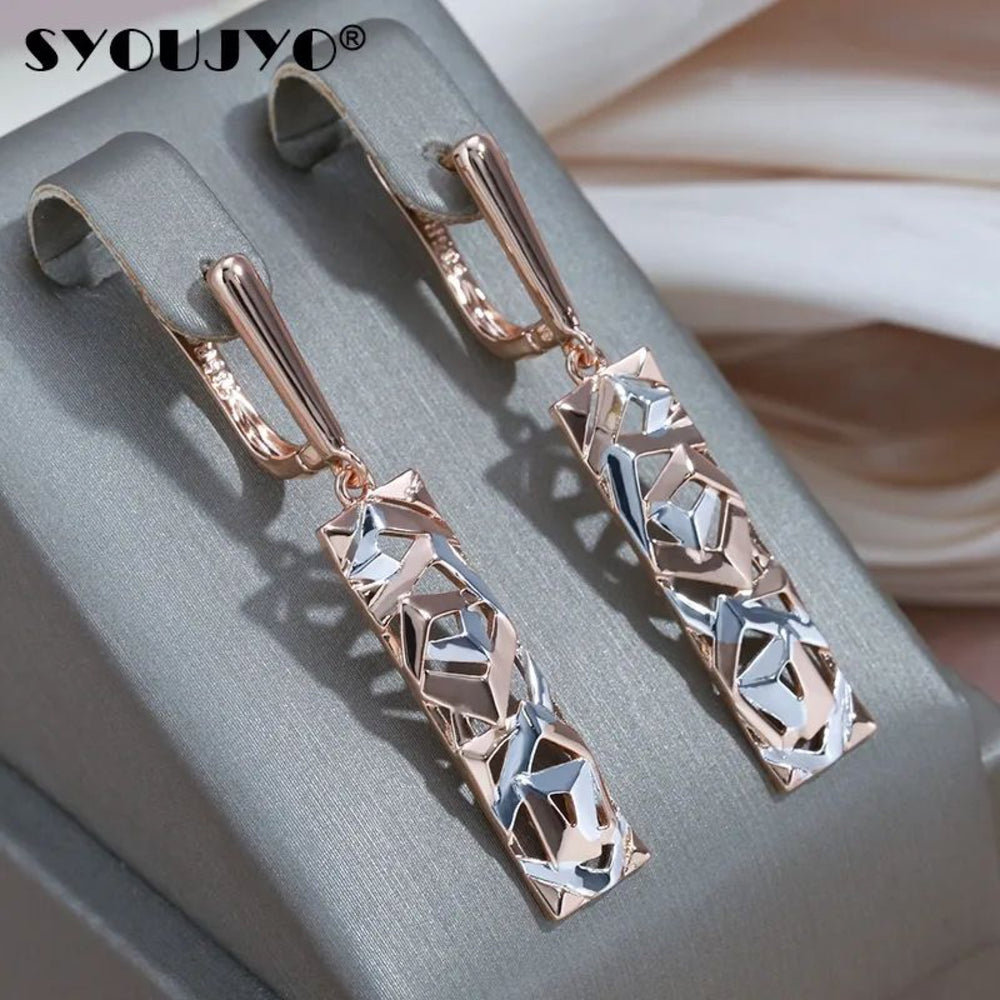 Gold & Silver-Tone Openwork Geometric Rectangle Drop Earrings
