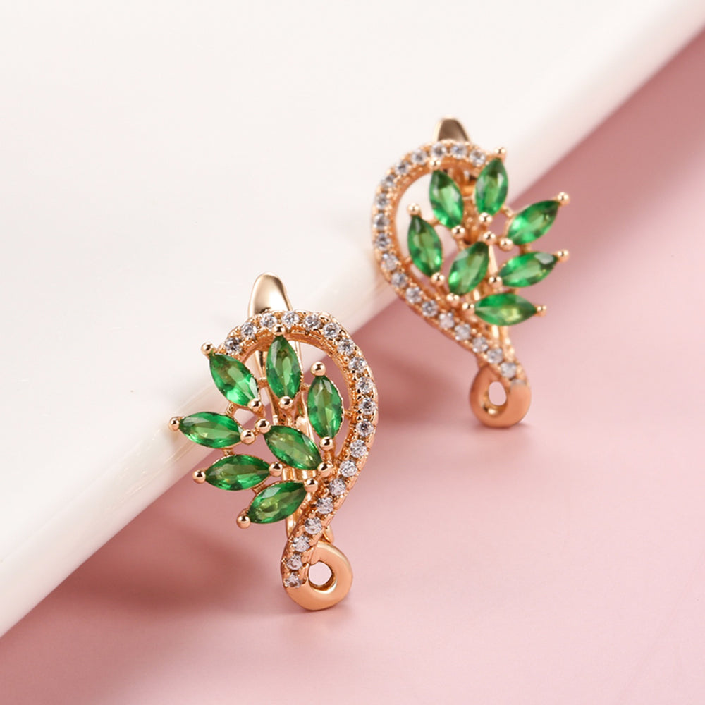 Champagne Gold-Tone Emerald-Green Marquise Crystal Moth Huggie Earrings