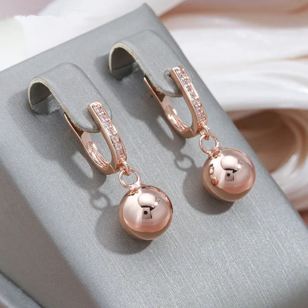 Champagne Gold-Tone Polished Ball White Crystal Drop Earrings