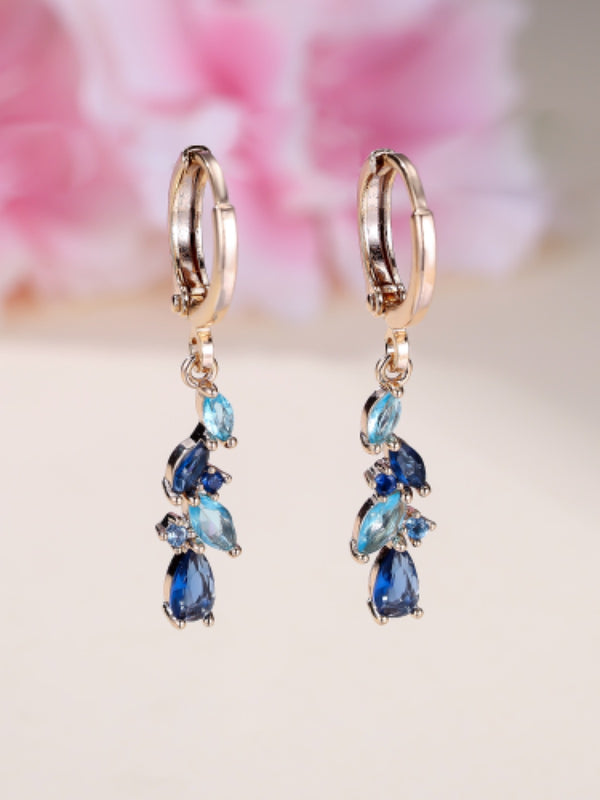 Champagne Gold-Tone Aquamarine-Blue Crystal Marquise Drop Earrings