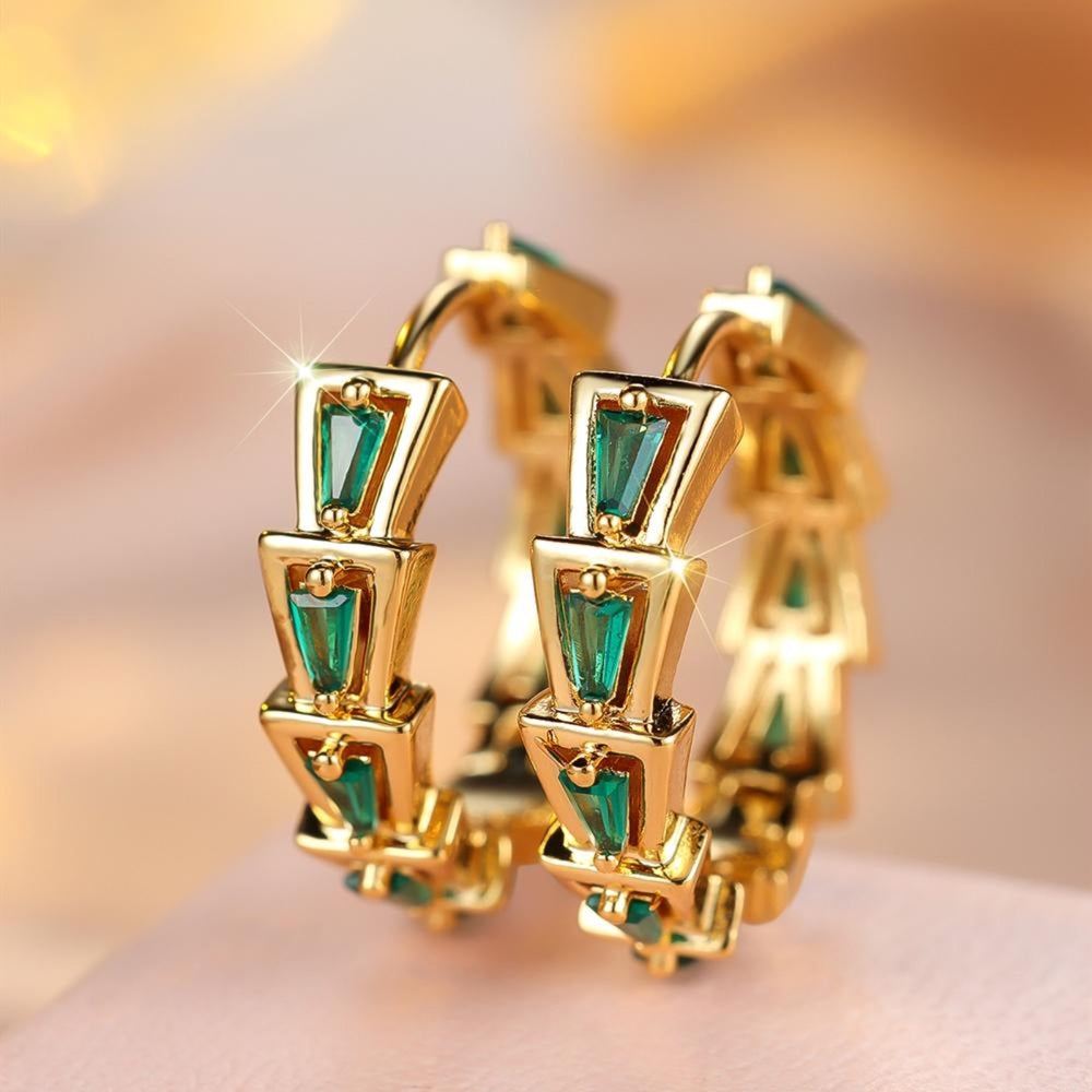 Gold-Tone Emerald Green Tapered Crystal Full Hoop Earrings