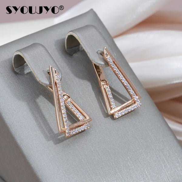 Champagne Gold-Tone Pave Crystal Double Triangle Drop Earrings