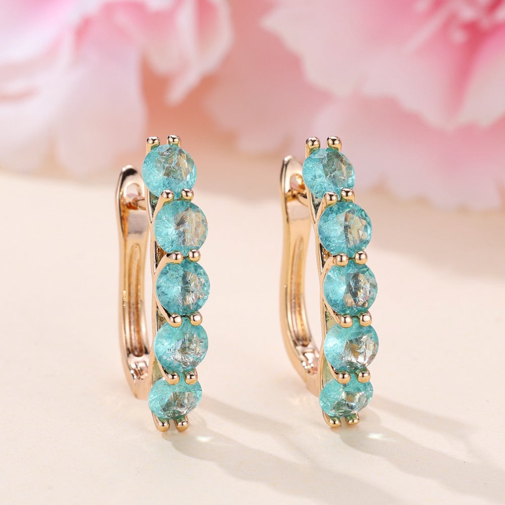 Champagne Gold-Tone Mint Green Crackle Crystal Hoop Earrings