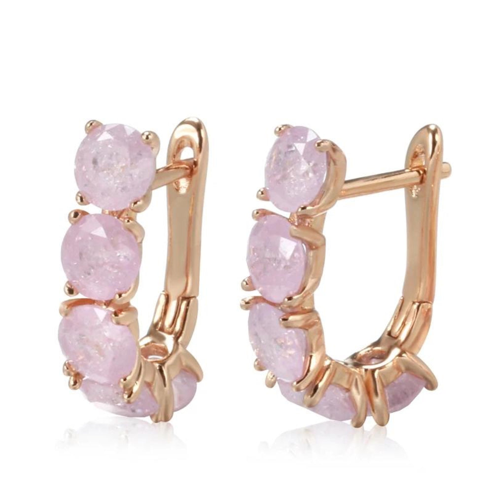 Champagne Gold-Tone Pink Crackle Crystal Huggie Hoop Earrings