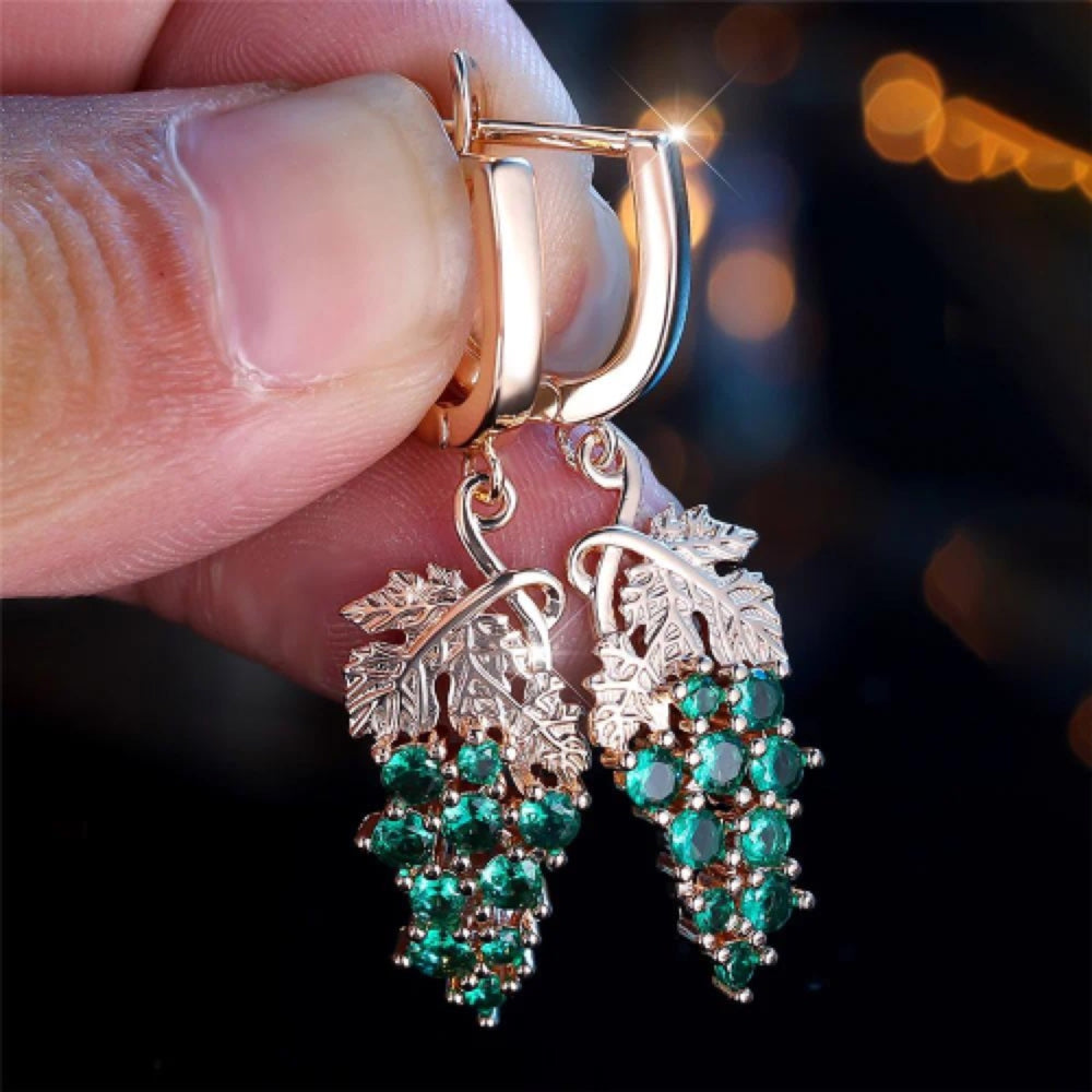 Champagne Gold-Tone Emerald-Green Crystal Grape Cluster Earrings