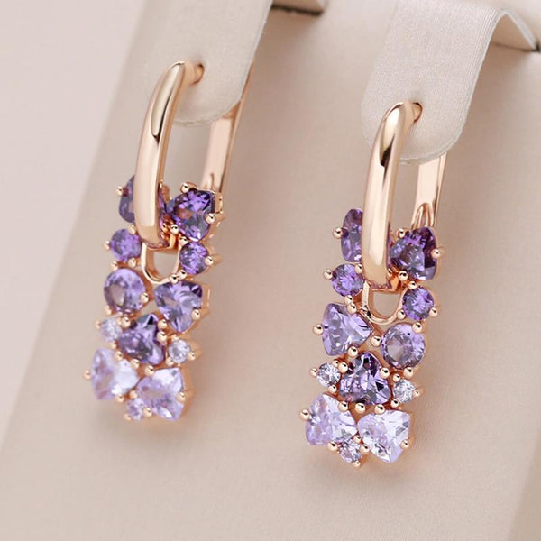 Champagne Gold-Tone Purple Ombre Crystal Cluster Drop Earrings