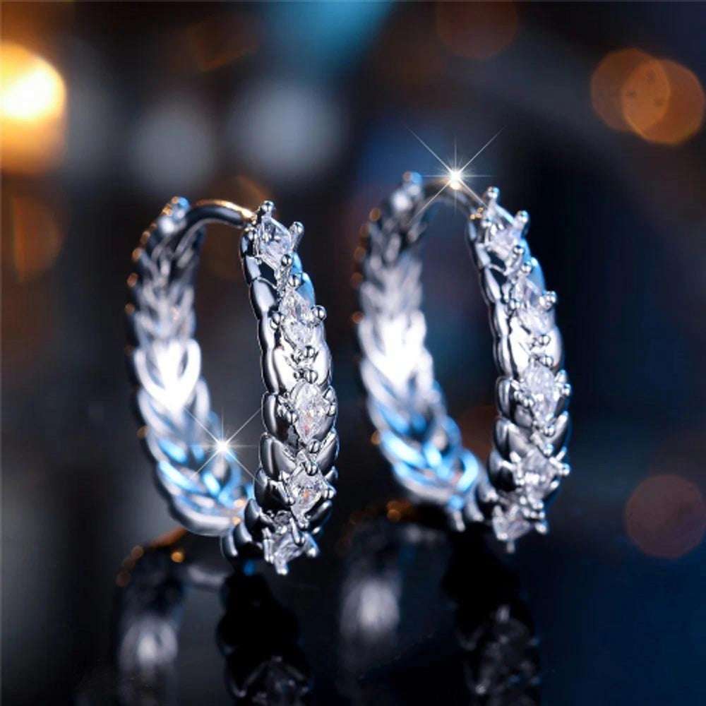 Silver-Tone White Marquise Crystal Wheat Drop Earrings