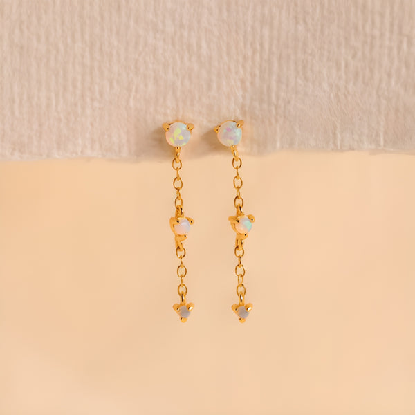 Gold-Tone Round White Simulated Opal Station Chain Drop Earrings