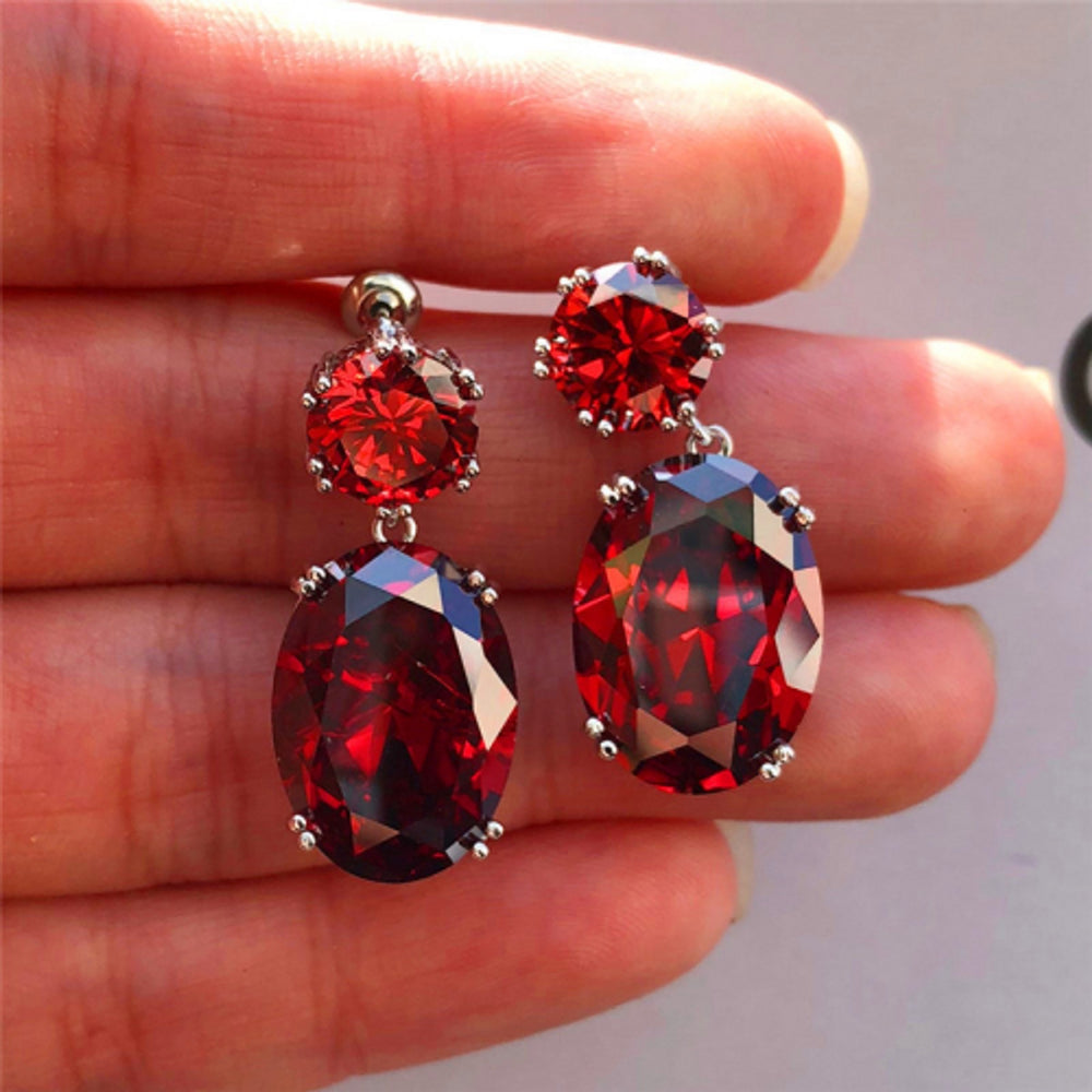 Silver-Tone Red Crystal Drop Earrings