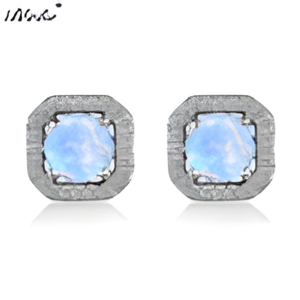 Silver-Tone Round White Simulated Opal Crystal Halo Square Stud Earrings