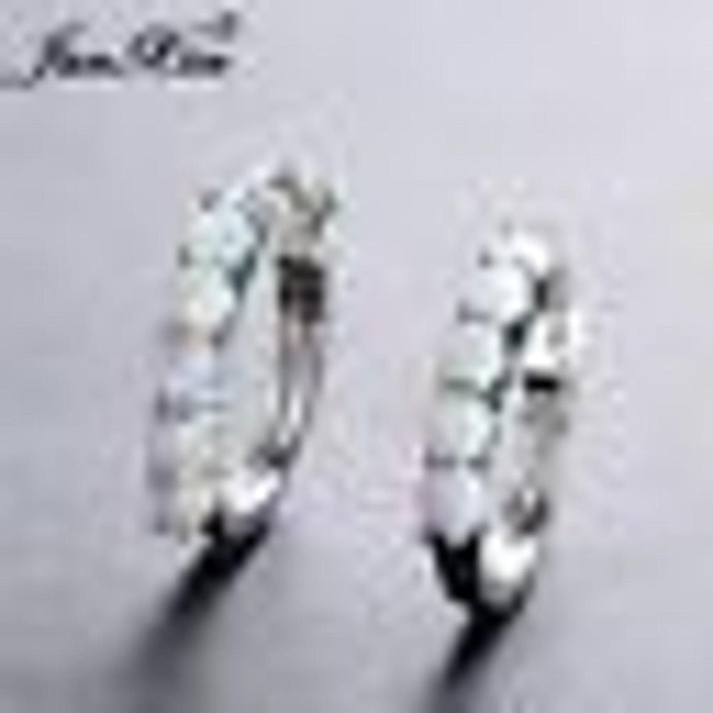 Sterling Silver White Round Simulated Opal Huggie Earrings