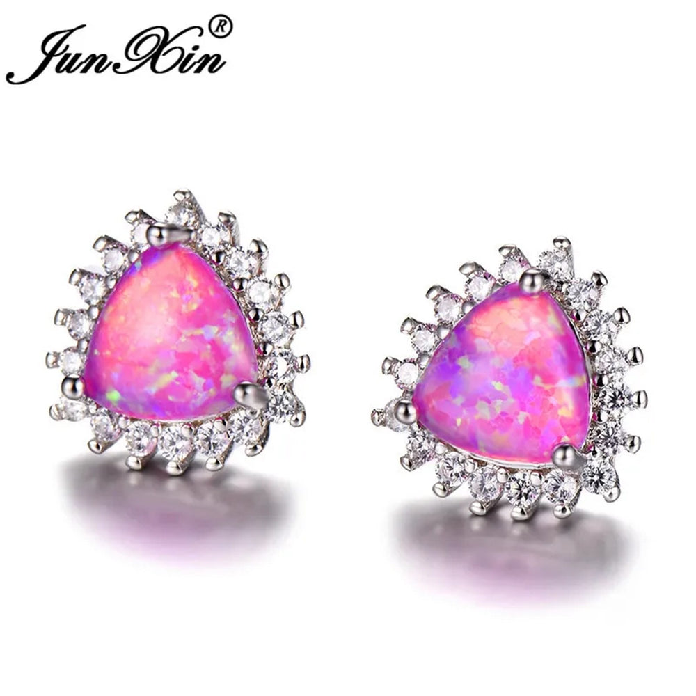 Sterling Silver Purple Triangle Simulated Opal Stud Earrings