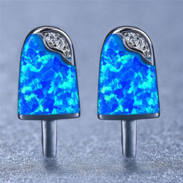 Rose Gold-Tone Blue Simulated Opal Popsicle Stud Earrings