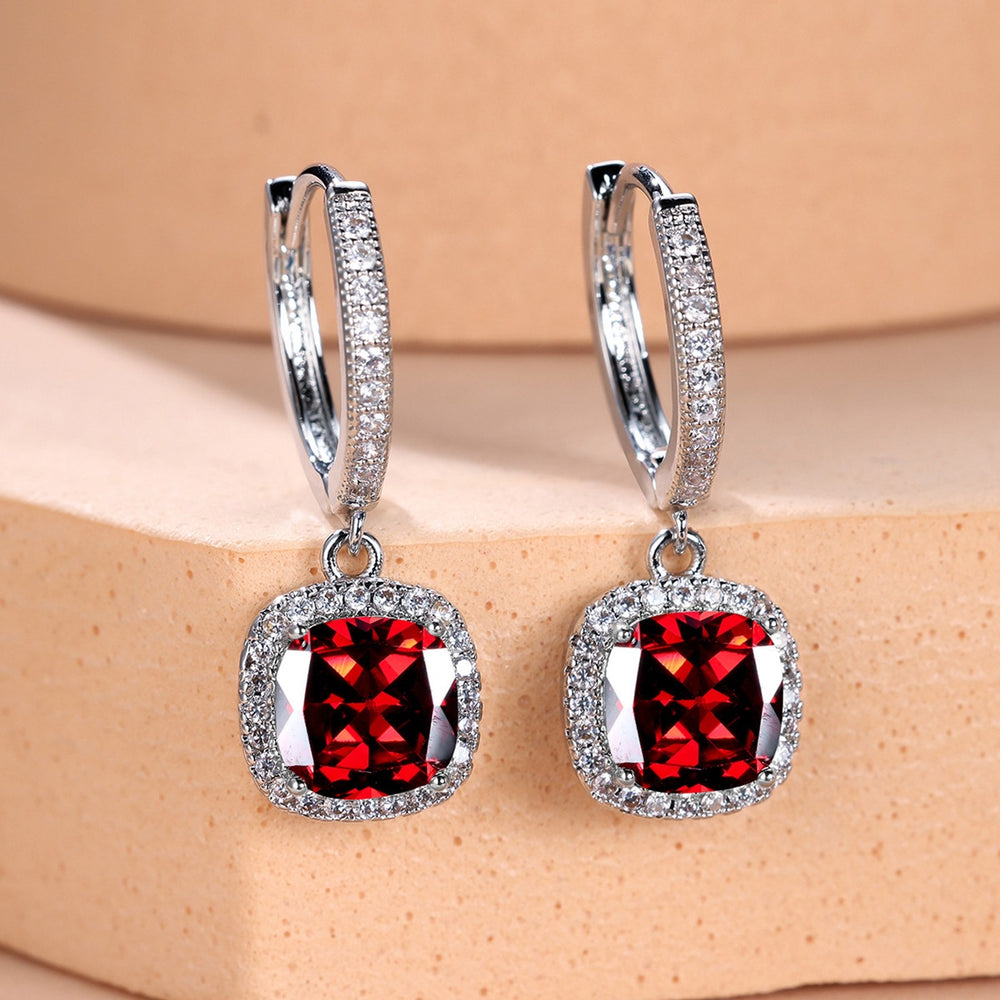 Silver-Tone Four-Prong Garnet Red Crystal Drop Earrings